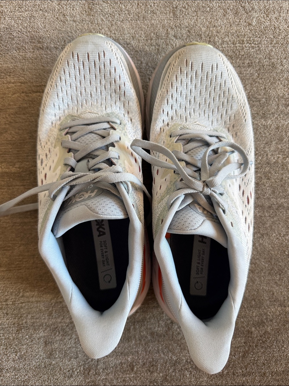 Hoka Clifton 8 Women's Light Gray and White Running Sneakers size 7B